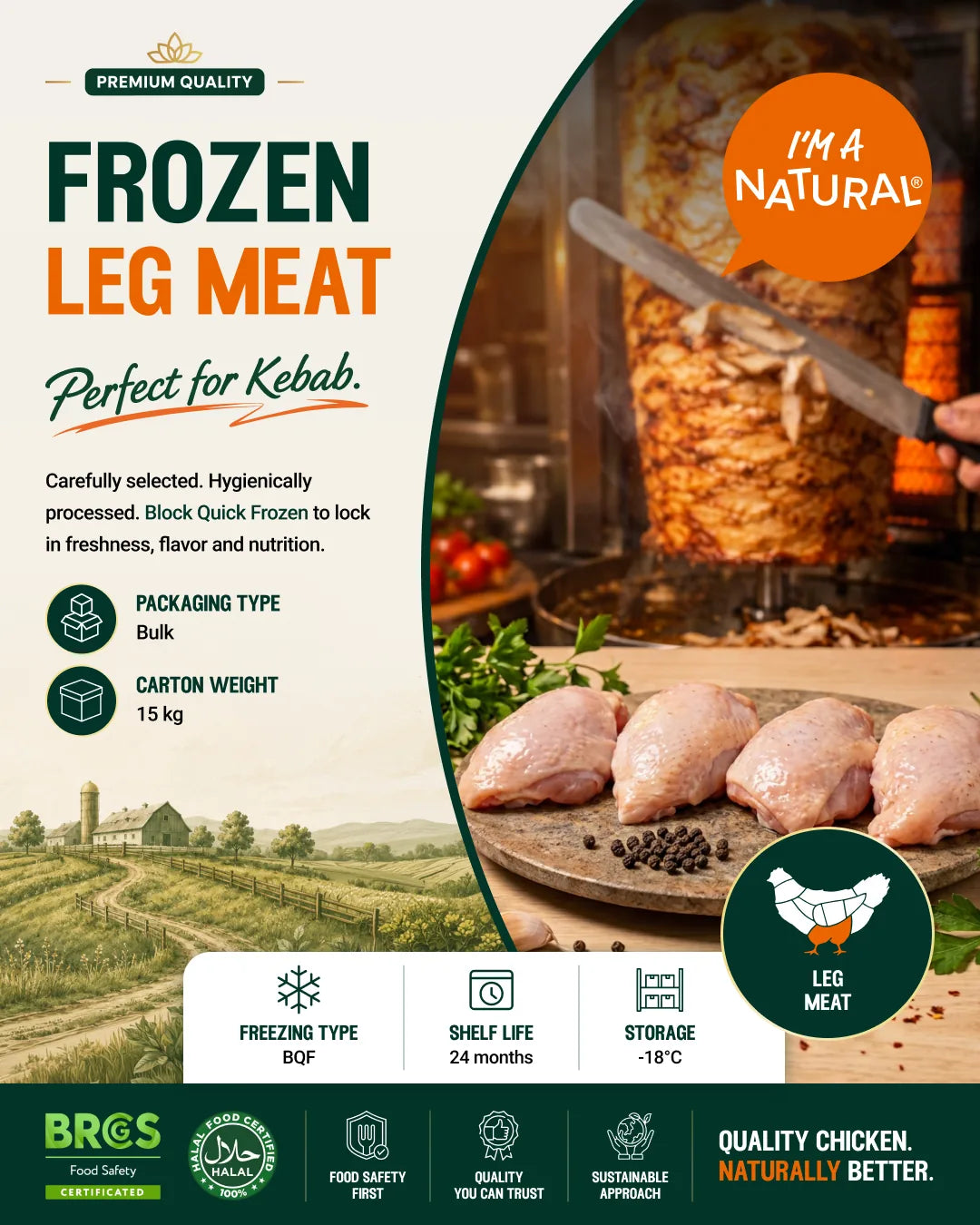 I’m a Natural frozen leg meat, perfect for kebab