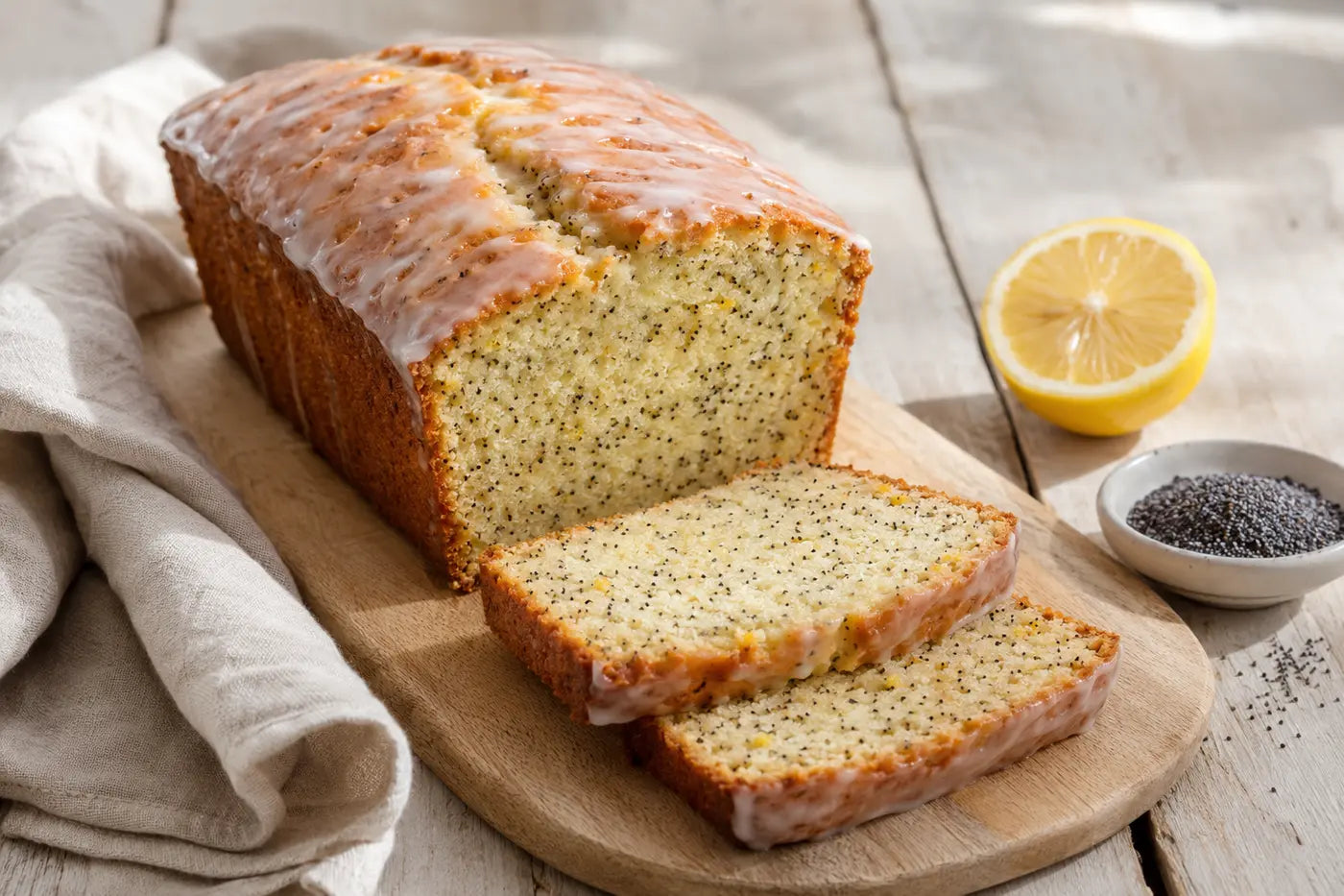 Lemon and poppy seed loaf made with poppy seed oil