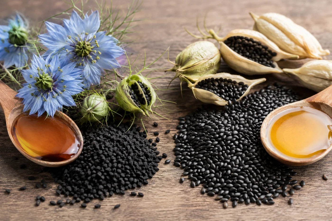 Nigella sativa black seeds compared with black sesame seeds and their oils