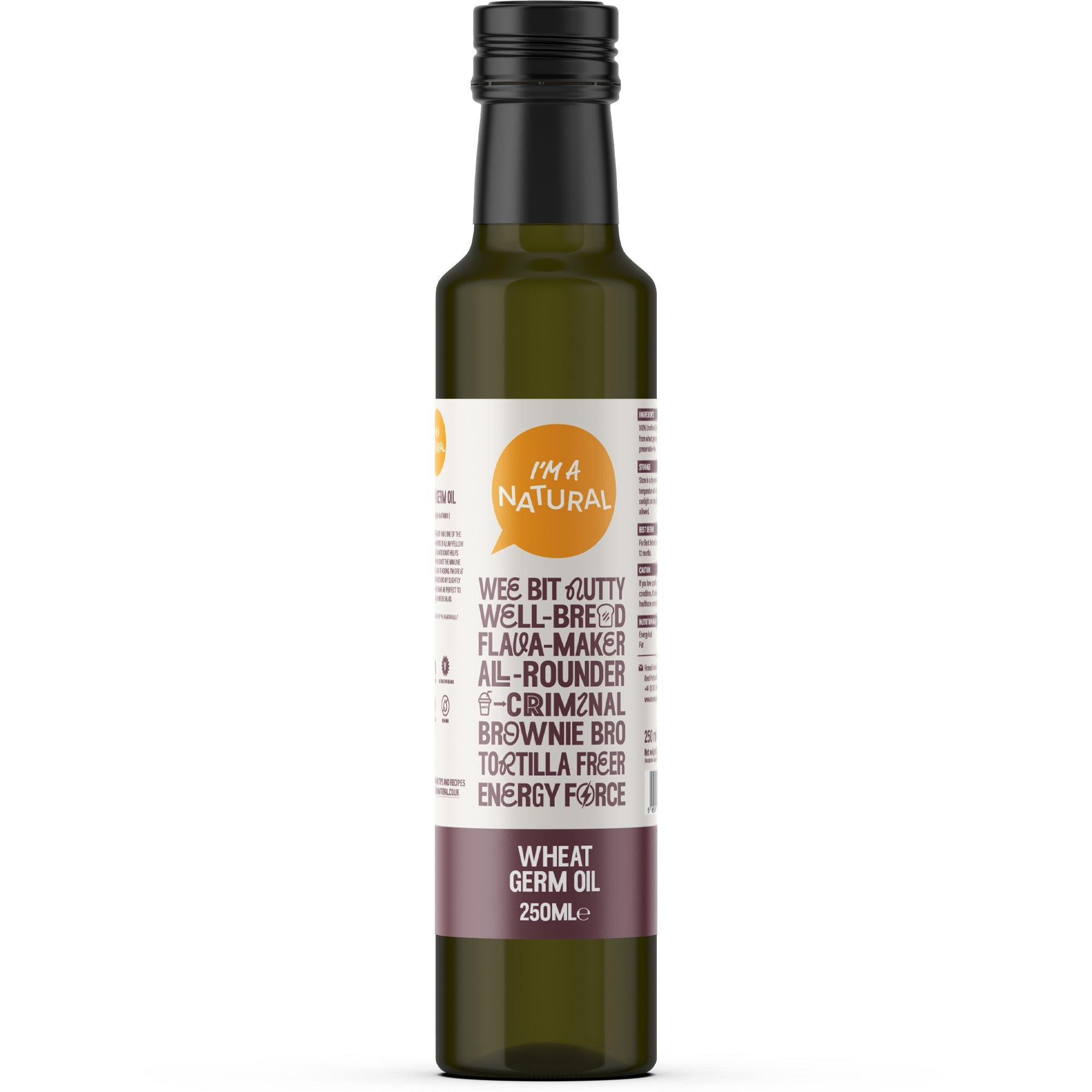 Cold pressed Wheatgerm Oil 250ml in dark glass by I'm A Natural