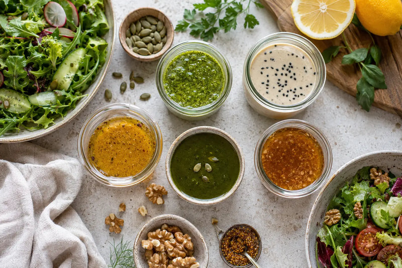Five homemade salad dressings made with cold-pressed oils