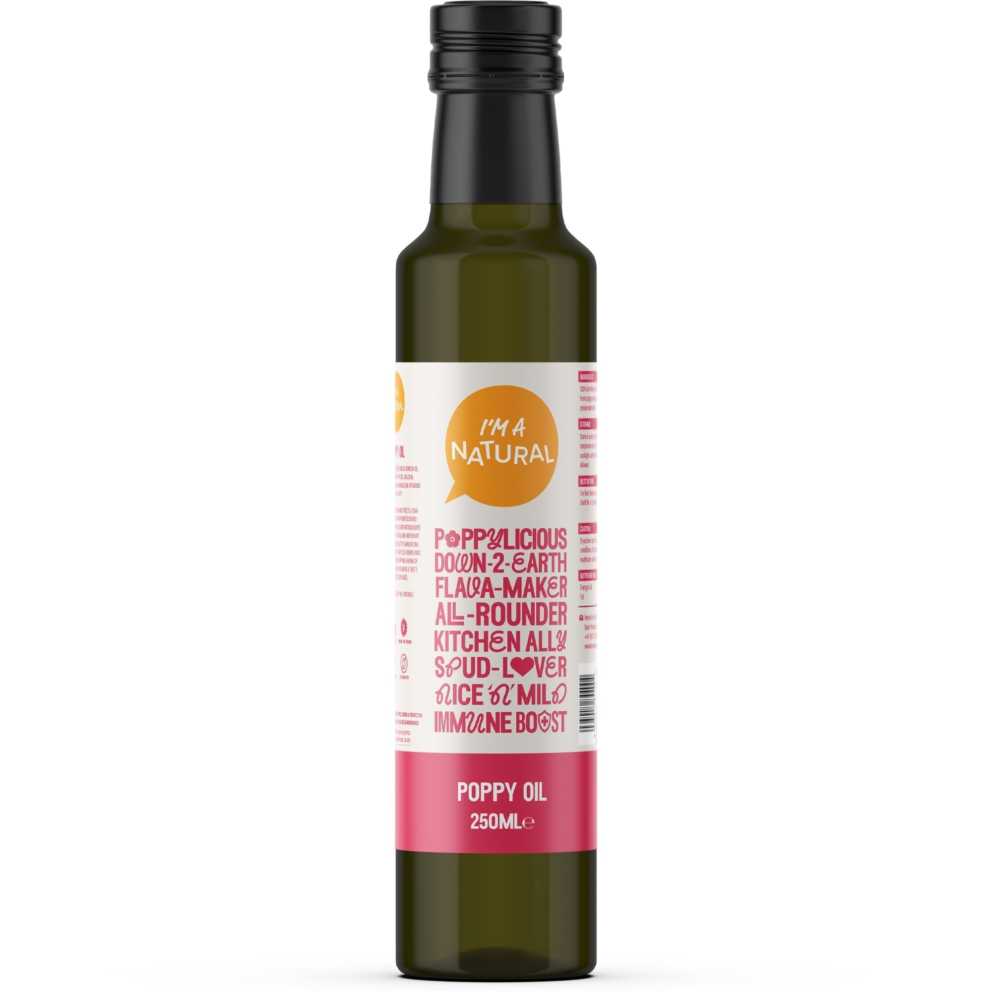 Cold Pressed Poppy Seed Oil 250ml glass bottle by I'm A Natural
