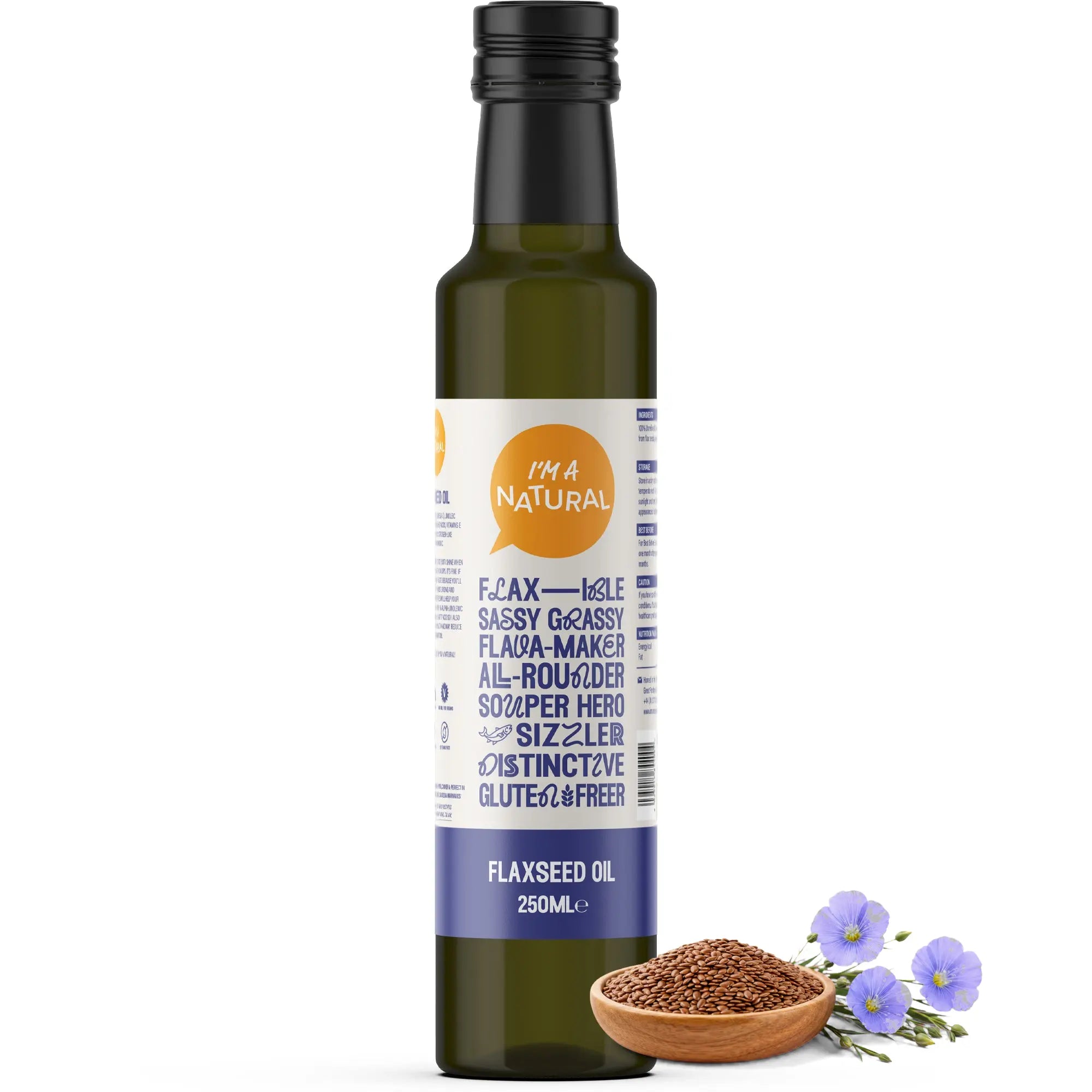 Flaxseed oil 250ml with flax seeds and flowers