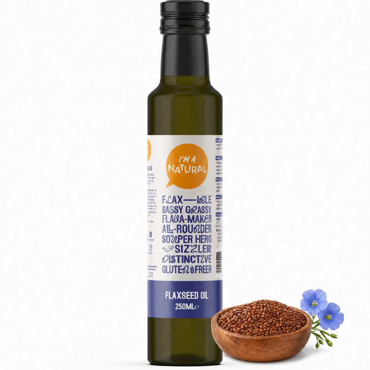 Flaxseed Oil 250ml with flax seeds and flowers