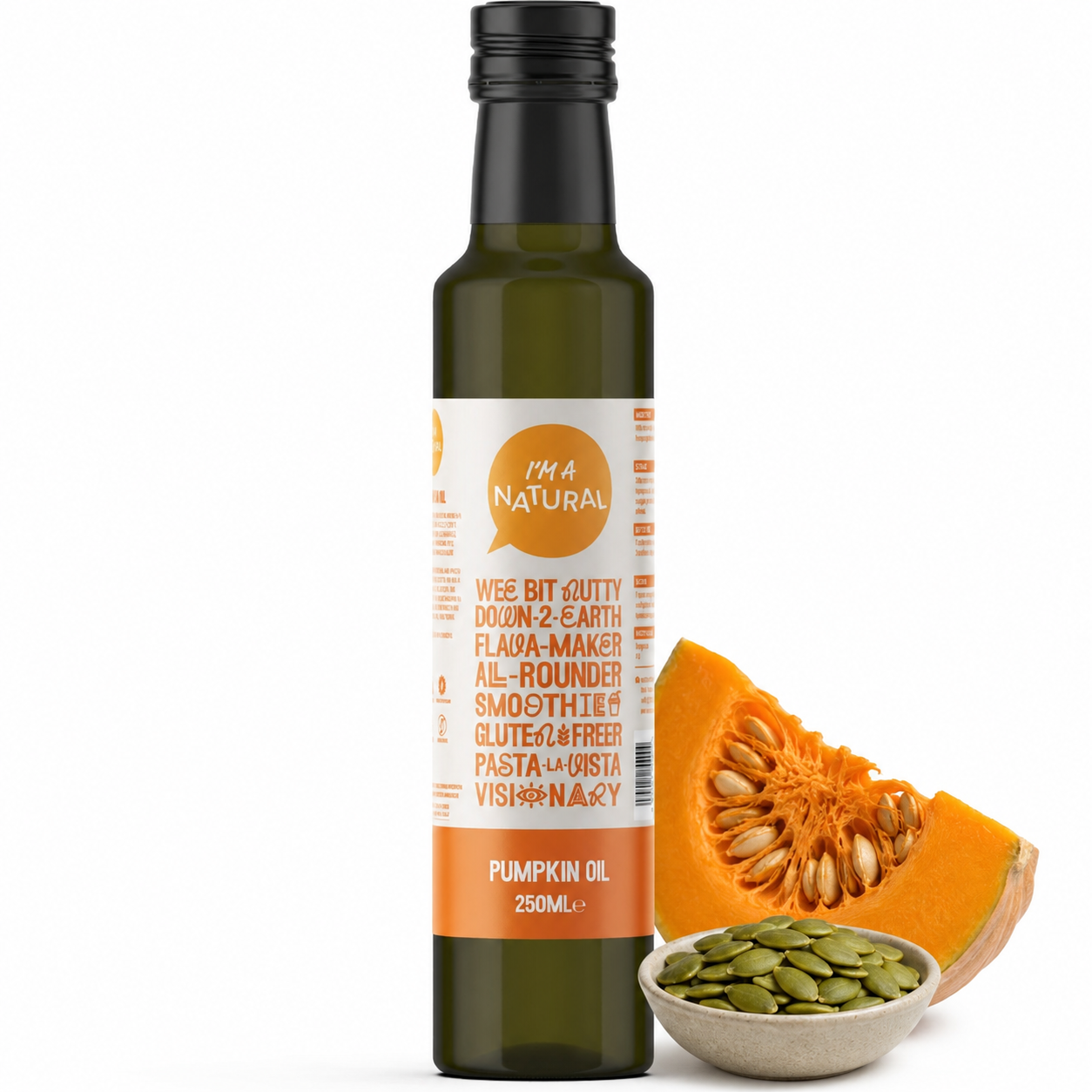 Pumpkin Seed Oil 250ml with pumpkin seeds and fresh pumpkin