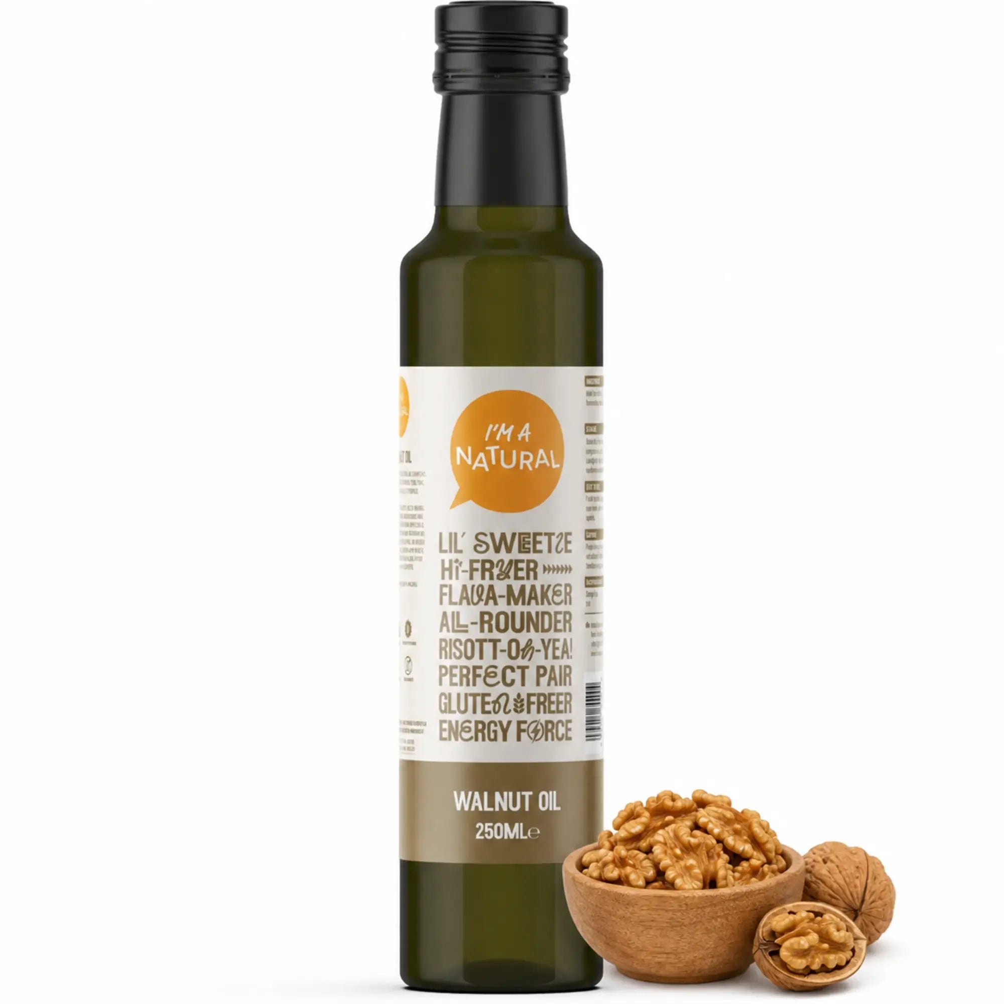 Cold Pressed Walnut Oil 250ml glass bottle with walnuts